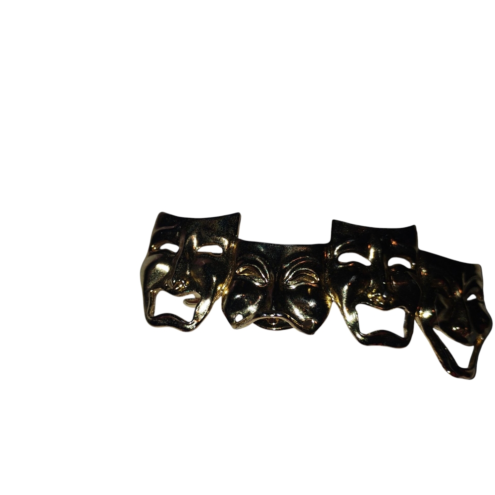 Gold Comedy and Tragedy Mask Brooch Hair Clip
